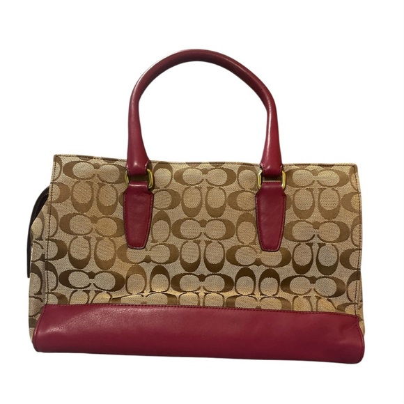 Coach Legacy Signature Carryall in Tan and Burgundy - Picture 2 of 8